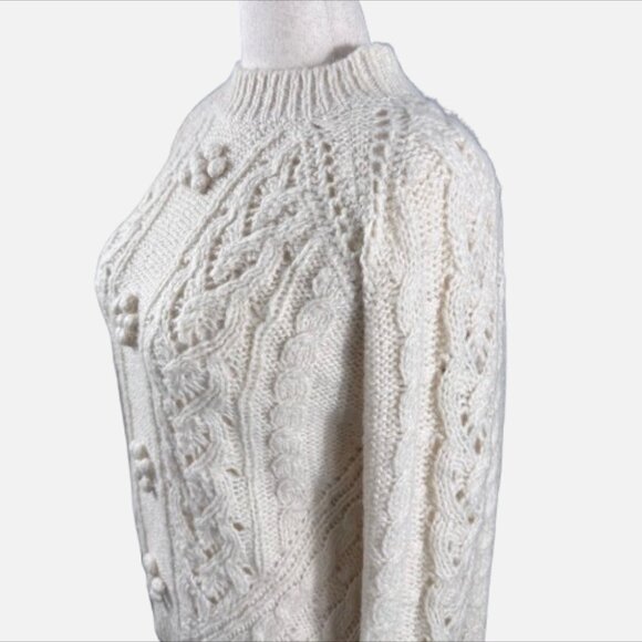 J. Crew Alpaca Wool Cable-Knit Pointelle Popcorn Bobble Flowers Sweater (SZ XXL) - Picture 4 of 16